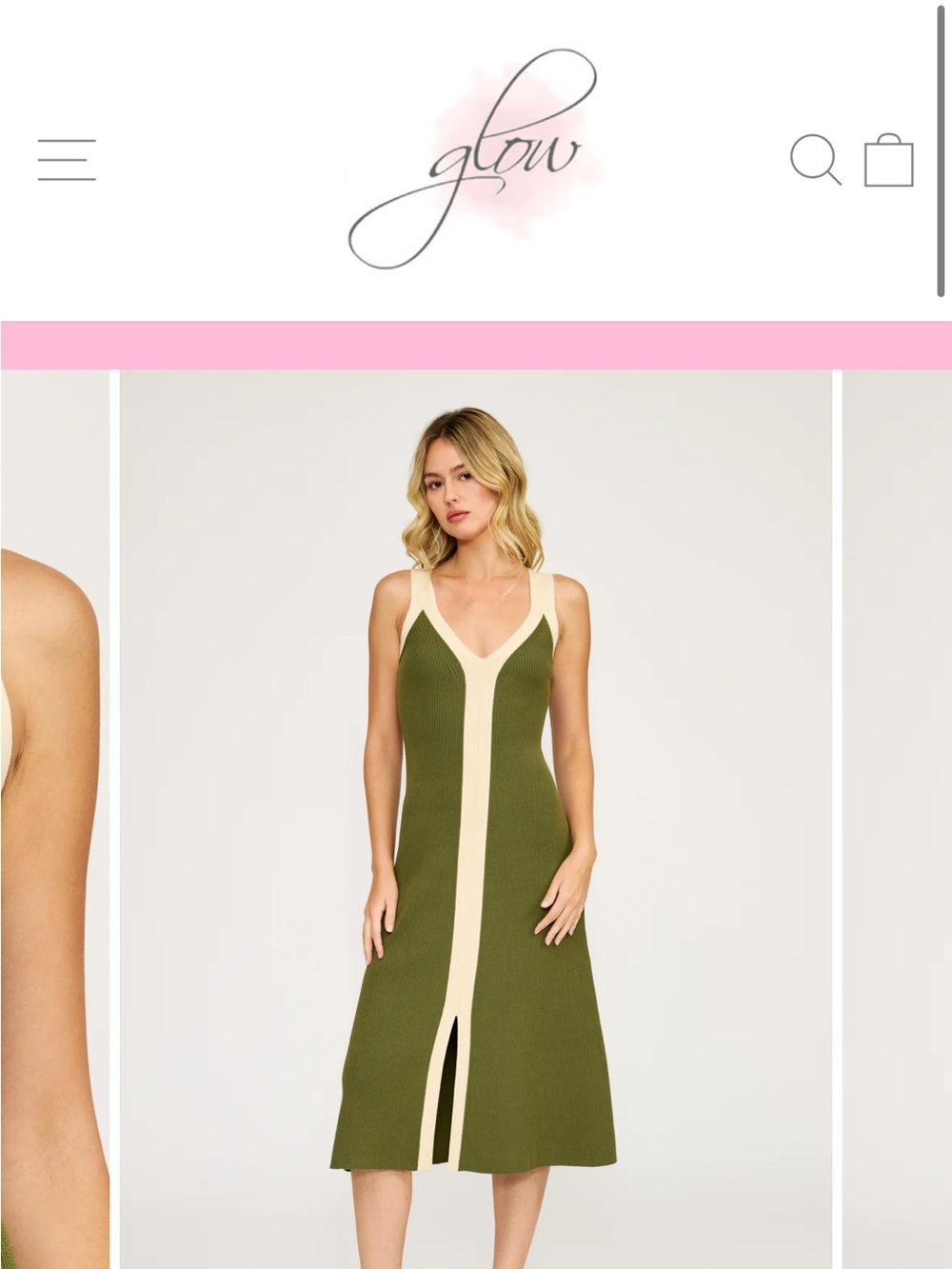 Sandro Olive Green and Cream Ribbed V-Neck Knit Dress - Picture 9 of 12